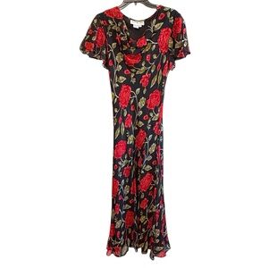 Vintage Y2K Bedford Fair Sz 14 Black Red Floral Cowl Neck Maxi Dress Whimsigoth